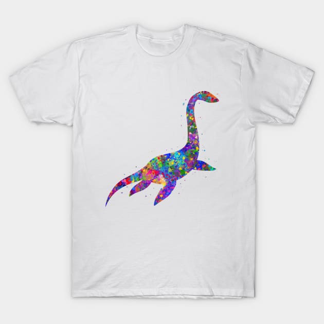 Plesiosaurus dinosaur watercolor T-Shirt by Yahya Art